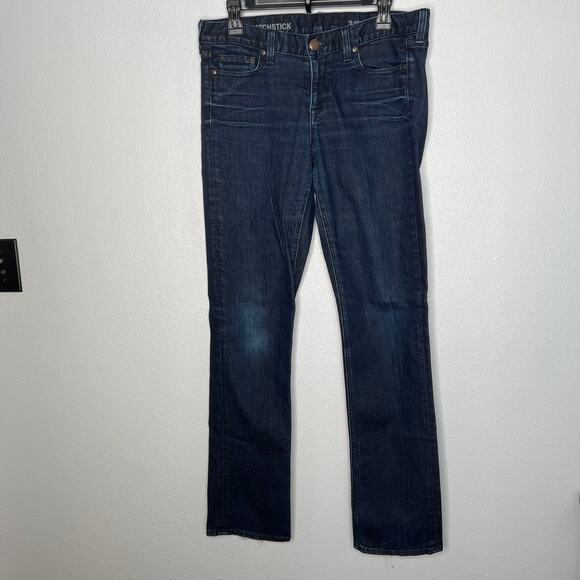 J Crew Matchstick Straight Leg Jeans Denim Blue Button Zip Pocket Ankle Sz 31R - Picture 1 of 7